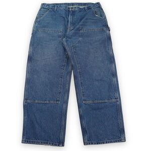 Carhartt Double Knee Jeans Mens 40x30 Blue Logger Distressed Workwear  B73 DST
